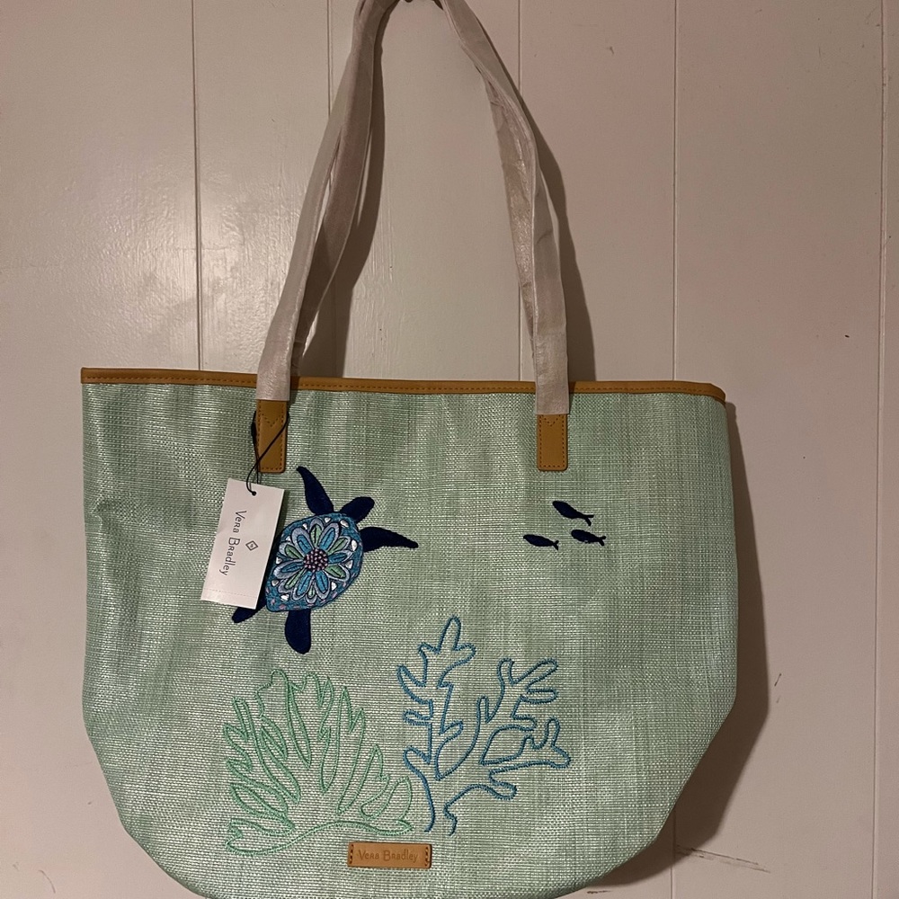 Vera Bradley Straw Bucket Tote Bag Turtle Dream NWT